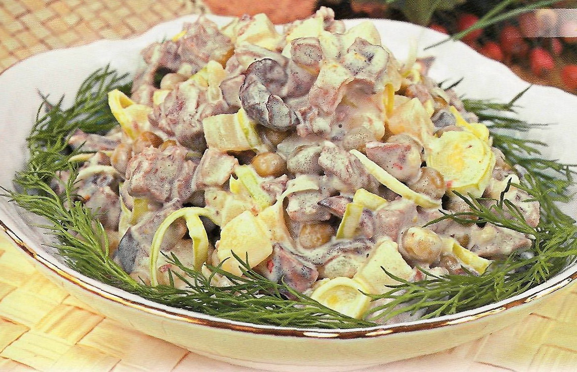мясной салат рецепт, мясные салаты рецепты с фото, салат мясной с грибами